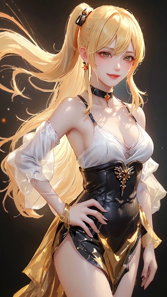 femme, adulte, seulement, maigre, longs cheveux COLORED, les yeux COLORED, haut noir de femme MAID DENTELLE, pose sexy,, (high quality), (best quality), (detailed), HD, Perfect lighting, detailed face, detailed body, maid lingerie,