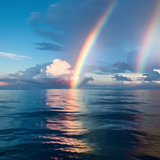 Rainbow,sea,Clear sky,twilight