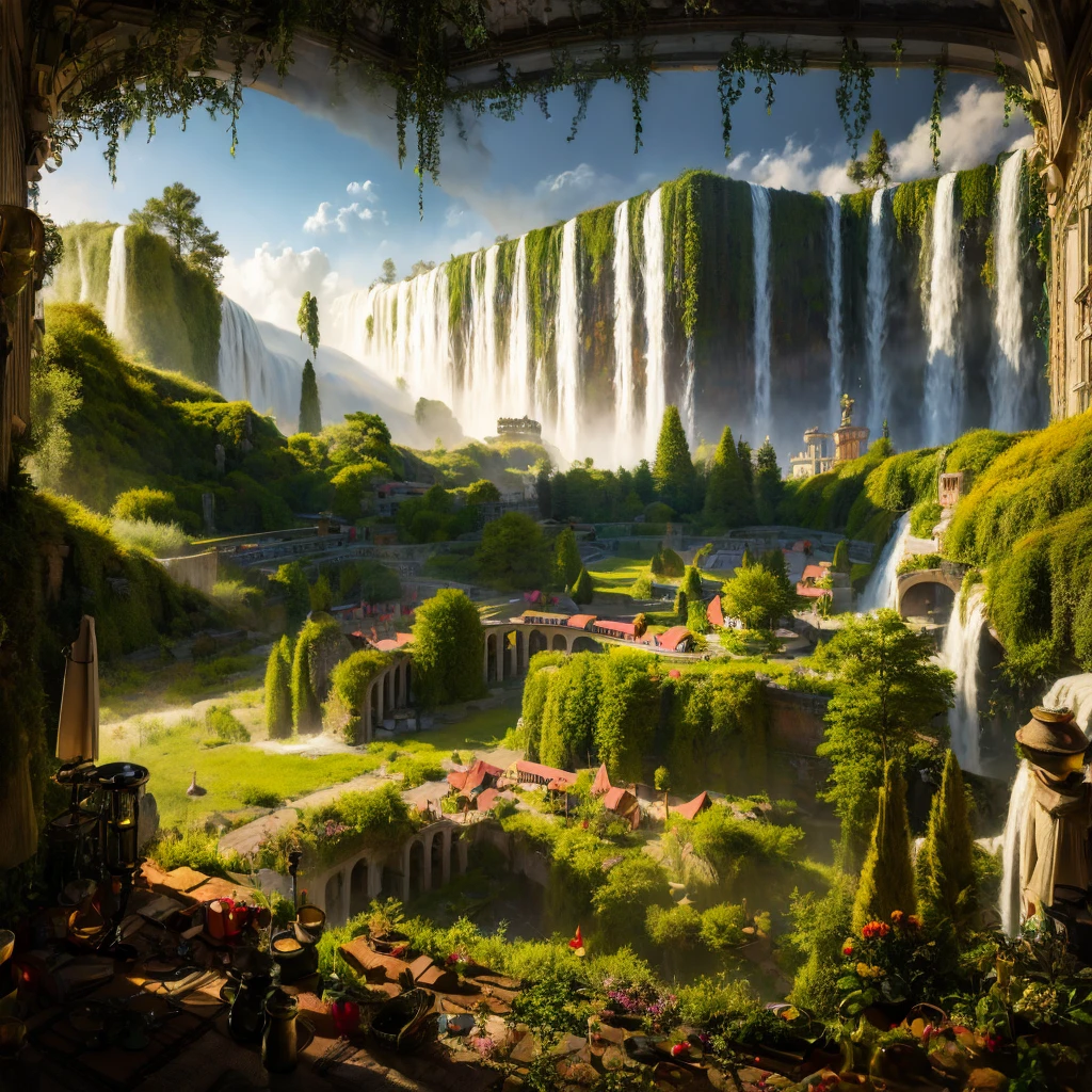 wide angle, panoramic view, a detailed fantasy landscape, enchanted forests, majestic mountains, inspired by tolkien, in the style of john howe, ruins, ruined fortress, best quality, 4k, 8k, highres, masterpiece:1.2, ultra-detailed, realistic, photorealistic, photo-realistic:1.37, hdr, uhd, studio lighting, ultra-fine painting, sharp focus, physically-based rendering, extreme detail description, professional, vivid colors, bokeh, cinematic