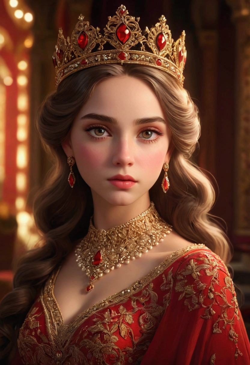 ((retrato, SENTADA EN TRONO)), (CUERPOCOMPLETO),(Mejor calidad,4k,8k,high resolution,obra maestra:1.2),ultra detallado,(Realista,photoRealista,photo-Realista:1.37),(1 chica),(28years),(((AMBER HEARD:1.2))),(((excella_er5:1.2))),(Sharp focus:1.5),piel de perla,(poros de la piel:1.1),extremely detailed face and textura de la piel,(textura de la piel:1.1),pelo RUBIO,cuerpo alto y esbelto,(192 cm de altura),figura delgada y delicada,Postura elegante,Strong, defined muscles,Piel perfecta,abdominales definidos,curvas perfectas,apariencia femenina,Hermosas piernas largas,encarnando elegancia y belleza,pechos de escote,((Vistiendo un (ROJO) VESTIDO), (VESTIDO DE PRINCESA)),(VESTIDO LARGO CORTE PRINCESA CON ENCAJE), (VESTIDO ELEGANTE), (CUBIERTA HOMBROS DESCUBIERTOS COLA CORTE GASA ENCAJE),Colores vibrantes,extremely detailed and Realista clothes,(vistoso),(film grain:1.3),retrato,hermosos ojos detallados,hermosos labios detallados,corona con joyas,elegante collar con diamantes,cabello rizado que fluye,royal vestido with intricate patterns,peaceful expression,Soft lighting,colores sutiles,PALACIO REAL de fondo,ELEGANTE TRONO,SCORTS,suave brisa.