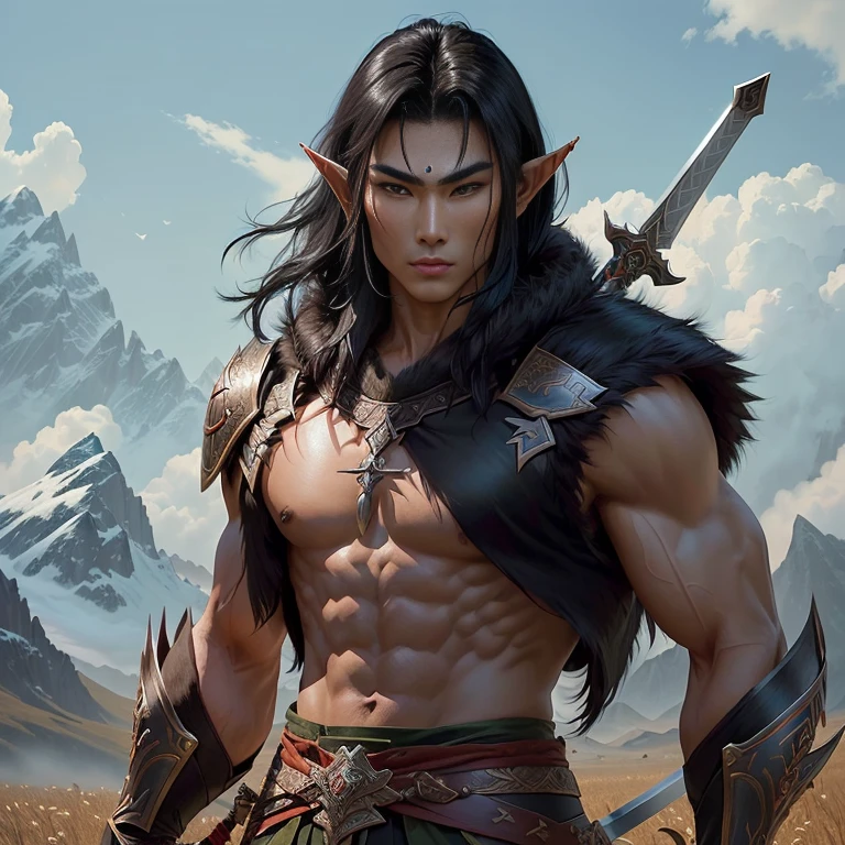 Half orc half elf assasin male green skin