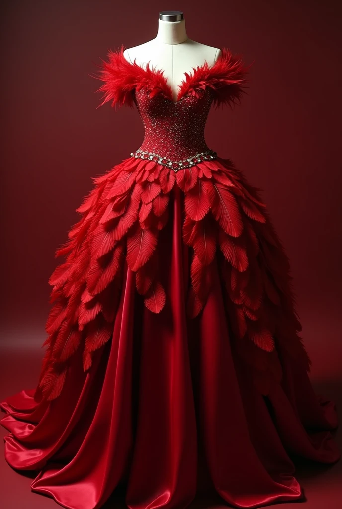 3D rendering of, a gorgeous Shawl wedding dress hanging on hanger,Red chiffon material,Beautiful orchids embroidered on it,Set with sparkling diamonds,Transparent embroidered wide sleeves,Floor mopping skirt,Embroidery and lace stitched on the skirt, simple pure color background,fairy tale <lora:FairyTaleV1a_SD1.5:0.2>