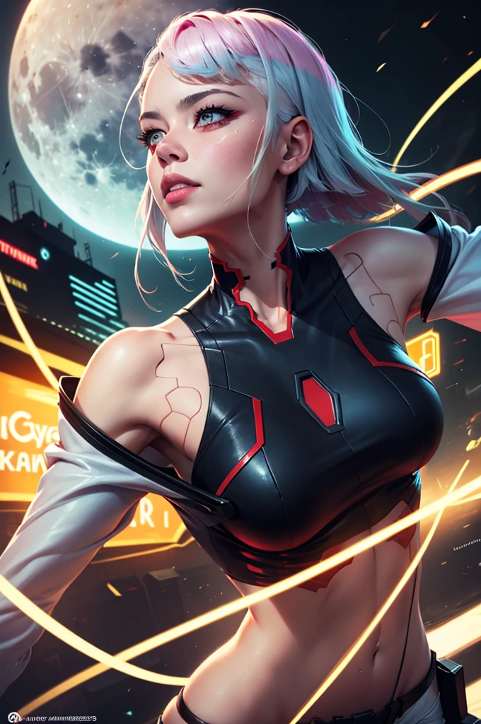 (beste-Qualit), (tmasterpiece), (Gloomy color scheme:1.5), ((Close-up of a girl in a T-shirt and shorts)), 1girl in T-shirt and shorts, ((bare buttocks)), androgynous vampire, junji ito 4 k, with long gray hair, ito junji art, style of junji ito, portrait of sadako of the ring, Gentle androgynous princess , Beautiful androgynous princess, Streetwear, ((with her long white hair:1.5)), stocklings, (big yellow eyes:1.3), fangs, detailing, (generous cleavage), Burst breasts, extra high resolution, 8K, (The blood on her lips runs down her neck), (Lovely Medium Breasts), perfect anatomy, (Gloomy color scheme:1.5), (shapely body), Microthongs, Beautiful slender legs, sexypose, (Hands Behind Your Back:1.2), (Looking down), (The gaze is directed downwards), (Night Sky Background: Red Moon)