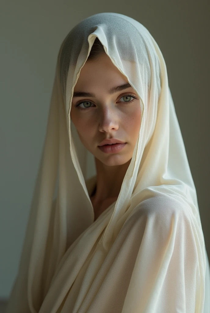 An indonesian young woman wearig hijab nude, selvie portrait style hyper realistic