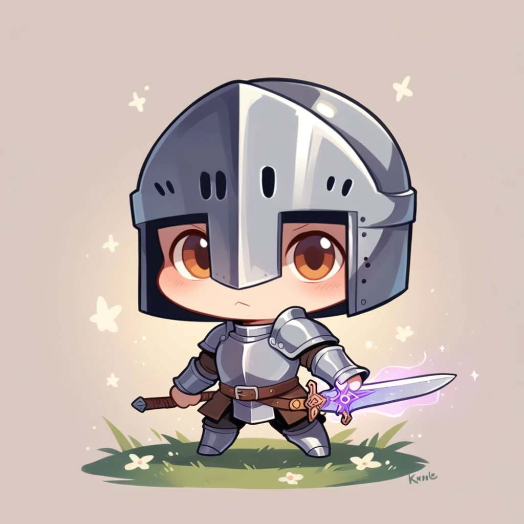 a PNG logo, knight, magic sword, chibi,