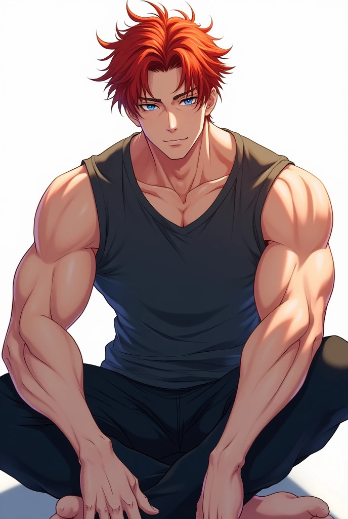 Best quality, masterpiece, expressionless, ultra high res, detailed background, solo, muscular male, short hair, sitting, sofa, real shadow and light,depth of field, Sukuna a man with pink hair and shirtless, tattoo_ryoumen, tattoo_on_his_face, eye focus, manly, mature,