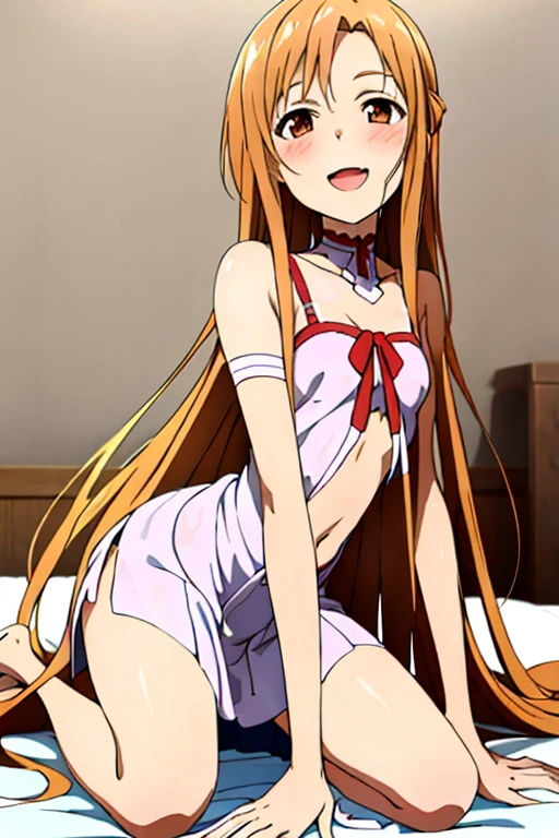 ((Highest quality)), ((masterpiece)), (be familiar with), Perfect Face, indoor, Bedroom, Watching the audience,
One woman, Yuuki Asuna,
Open Mouth, Ecstatic expression, blush, smile,
Small breasts, Flat Chest, , , child, Girl,
Long Hair, Long Hair,
Fully nude, Nipples exposed, Sex with a man with a big dick, 膣内ejaculation, Semen is taken, Insert a into your, Sex in the missionary position, , Leg spread,