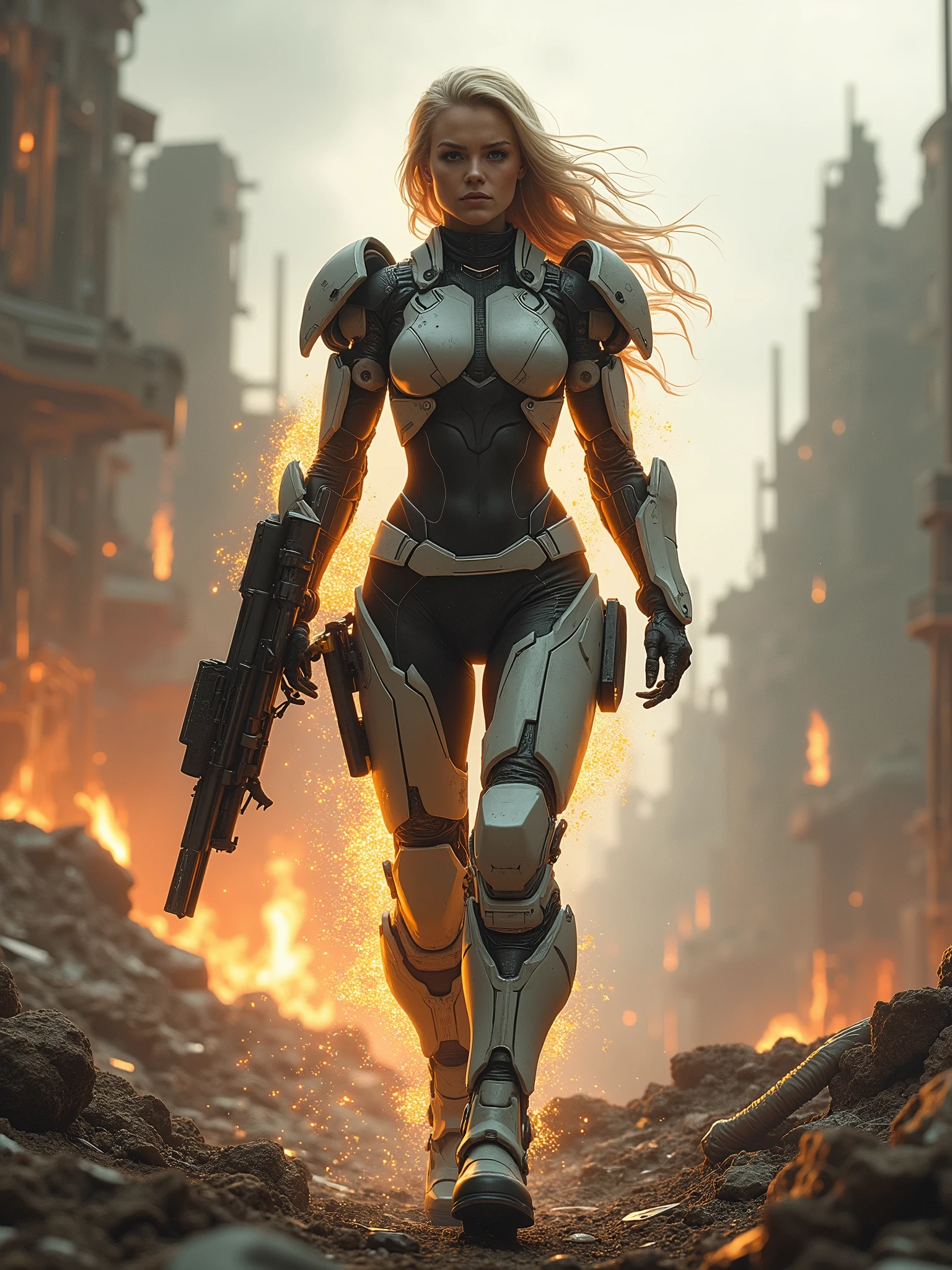 photo, a woman in a futuristic suit standing in front of a tank (MechAssassin style:1) <lora:djzMechAssassinV21:0.8>