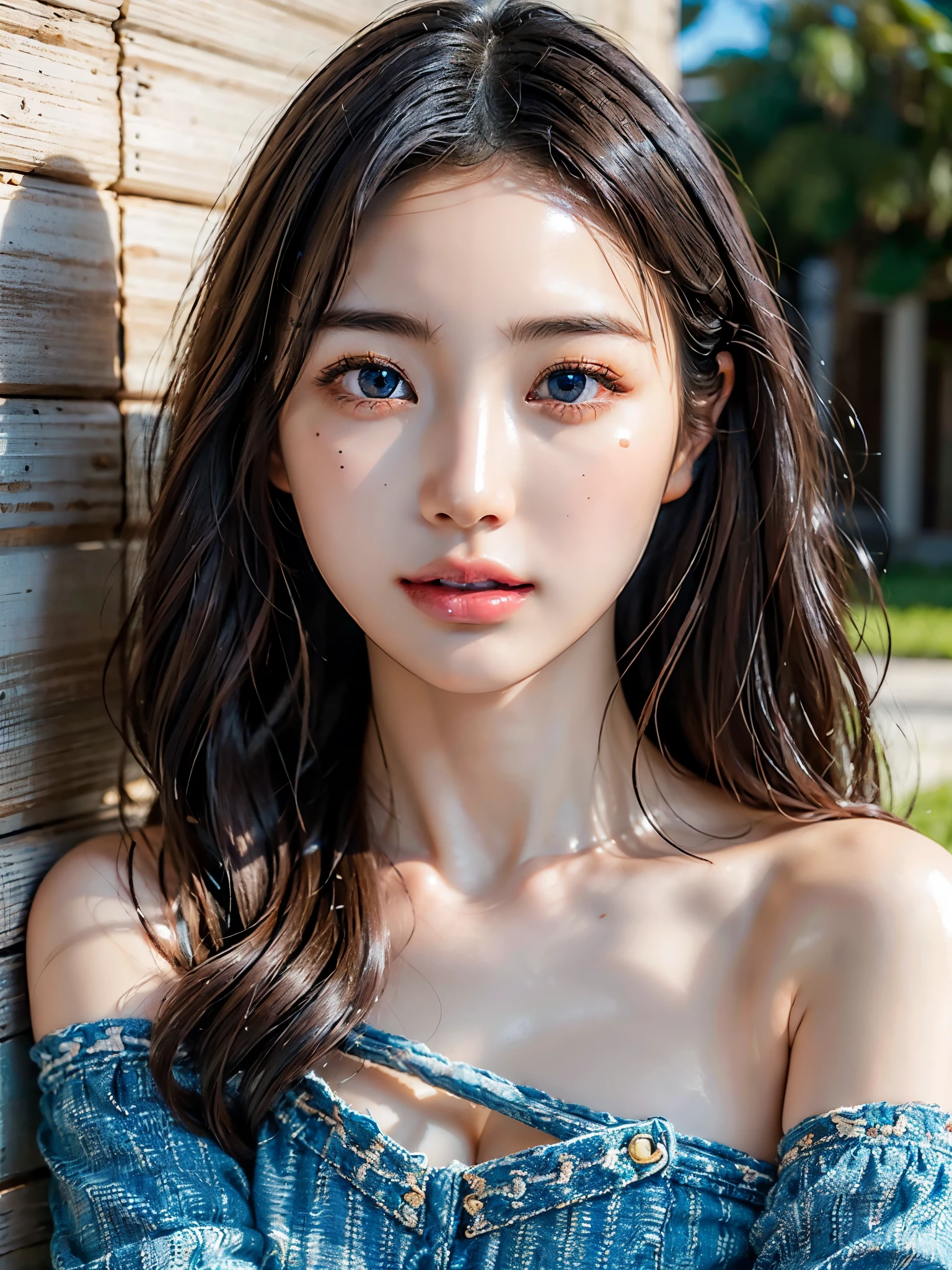 1 girl, heavy shoulders, light smile, shiny skin Best quality, masterpiece, (realistic: 1.4)