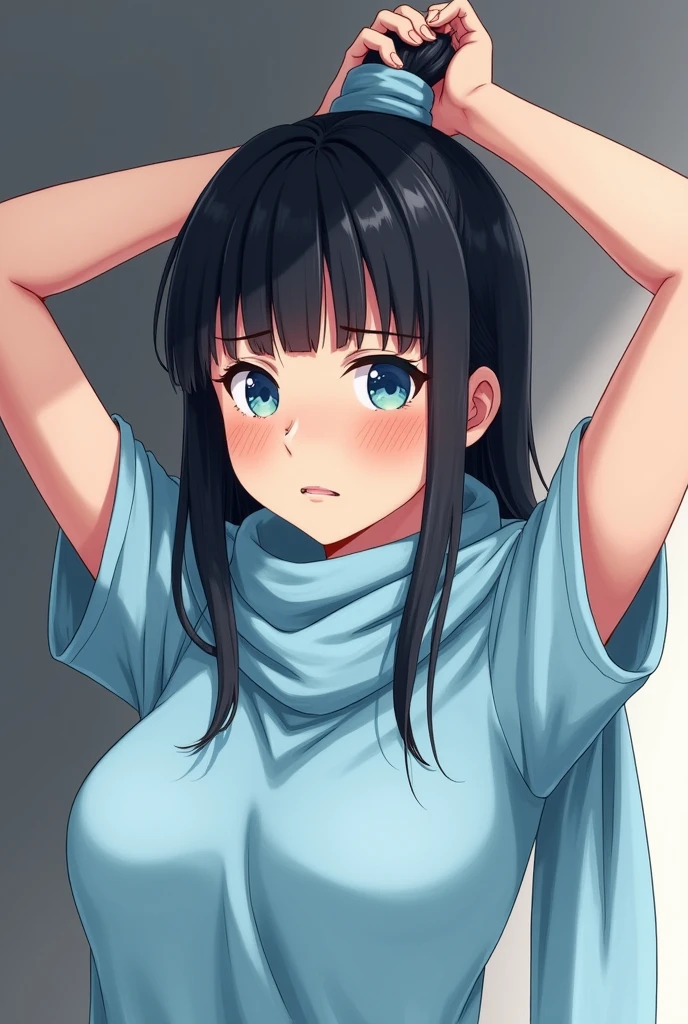 looks to the side, Looking into the distance, full bodyesbian, black hair, ponytail, floating hair, expressive hair, hairclip, x hair ornament, cat hair ornament, empty eyes, furrowed brow, sad, tearing up, anime, anime style, anime style, 4K
