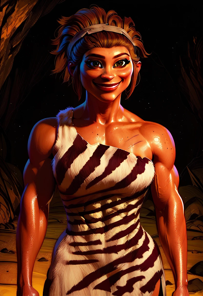 score_9,score_8_up,score_7_up,score_6_up,
Uggaxl,brown hair,short hair,brown eyes,muscular,hairband,hair up,
dress,animal print,off shoulder,sleeveless,
standing, upper body,  light smile, 
looking at viewer,
solo,
small cave,wasteland,