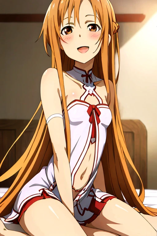 ((Highest quality)), ((masterpiece)), (be familiar with), Perfect Face, indoor, Bedroom, Watching the audience,
One woman, Yuuki Asuna,
Open Mouth, Ecstatic expression, blush, smile,
Small breasts, Flat Chest, , , , Girl,
Long Hair, Long Hair,
Fully nude, Nipples exposed, Sex with a man with a big dick, 膣内ejaculation, Semen is taken, Insert a into your, Sex in the missionary position, , Leg spread,