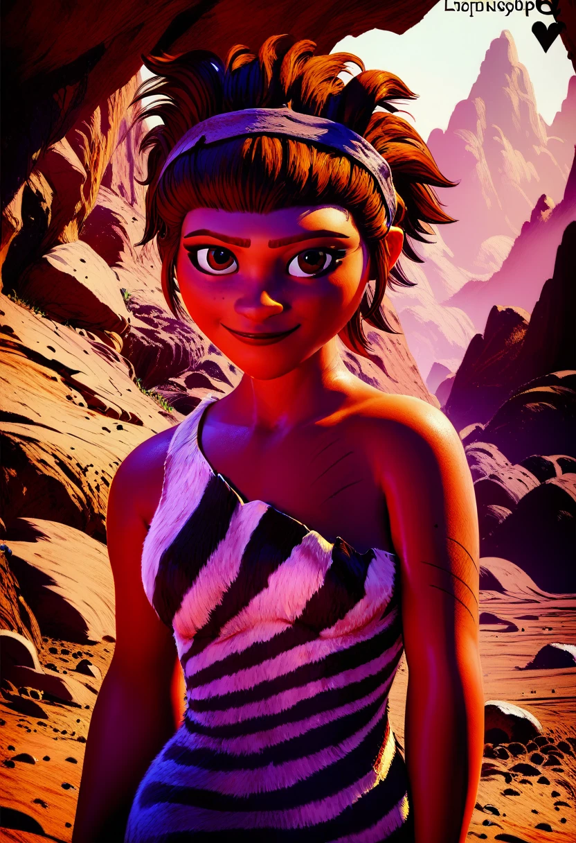 score_9,score_8_up,score_7_up,score_6_up,
Uggaxl,brown hair,short hair,brown eyes,hairband,hair up,
dress,animal print,off shoulder,sleeveless,
standing,upper body,light smile,
looking at viewer,
solo,
small cave,wasteland,