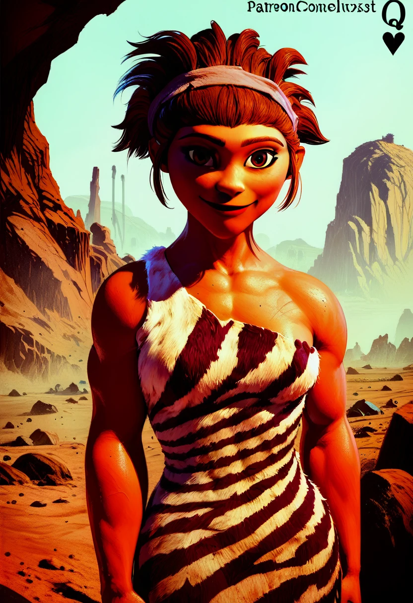 score_9,score_8_up,score_7_up,score_6_up,
Uggaxl,brown hair,short hair,brown eyes,muscular,hairband,hair up,
dress,animal print,off shoulder,sleeveless,
standing, upper body,  light smile, 
looking at viewer,
solo,
small cave,wasteland,