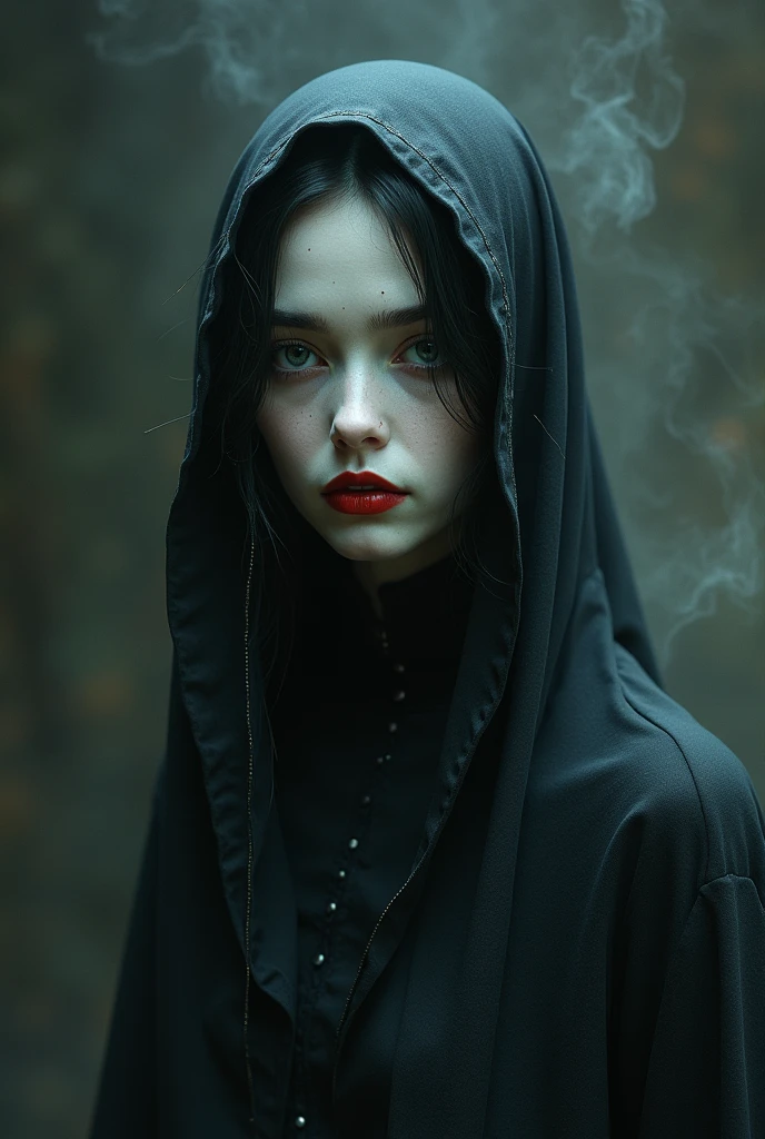 (dark, mysterious) figure in a (creepy, abandoned) church, (ominous lighting) highlighting the (sinister, twisted) expression on her face. She is wearing a (tattered, black) robe with (torn, white) lace details. The (haunting, hauntingly beautiful) eyes are glowing with an (evil, otherworldly) intensity, while her (cracked, blood-red) lips form a wicked smile. The painting showcases an (intricate, detailed) portrayal of the nun, capturing every (wrinkle, fold, and texture) with (ultra-detailed precision). The overall atmosphere exudes (horror, gothic) vibes, with (eerie shadows) dancing in the background. The (highres, photorealistic) artwork captures the essence of the possessed nun, giving it the appearance of a (masterpiece:1.2) straight out of a (horror movie).