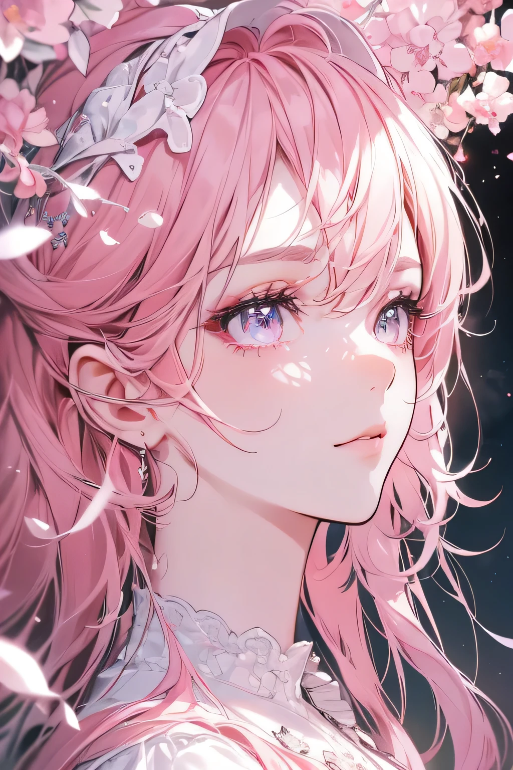 (Absurd, High Resolution, Ultra Detailed), 1girl, Solo, Very Detailed Eyes, (Official Art, Beauty and Aesthetics: 1.2), (Fractal Art: 1.3), White Pink Color Scheme, Most Detailed