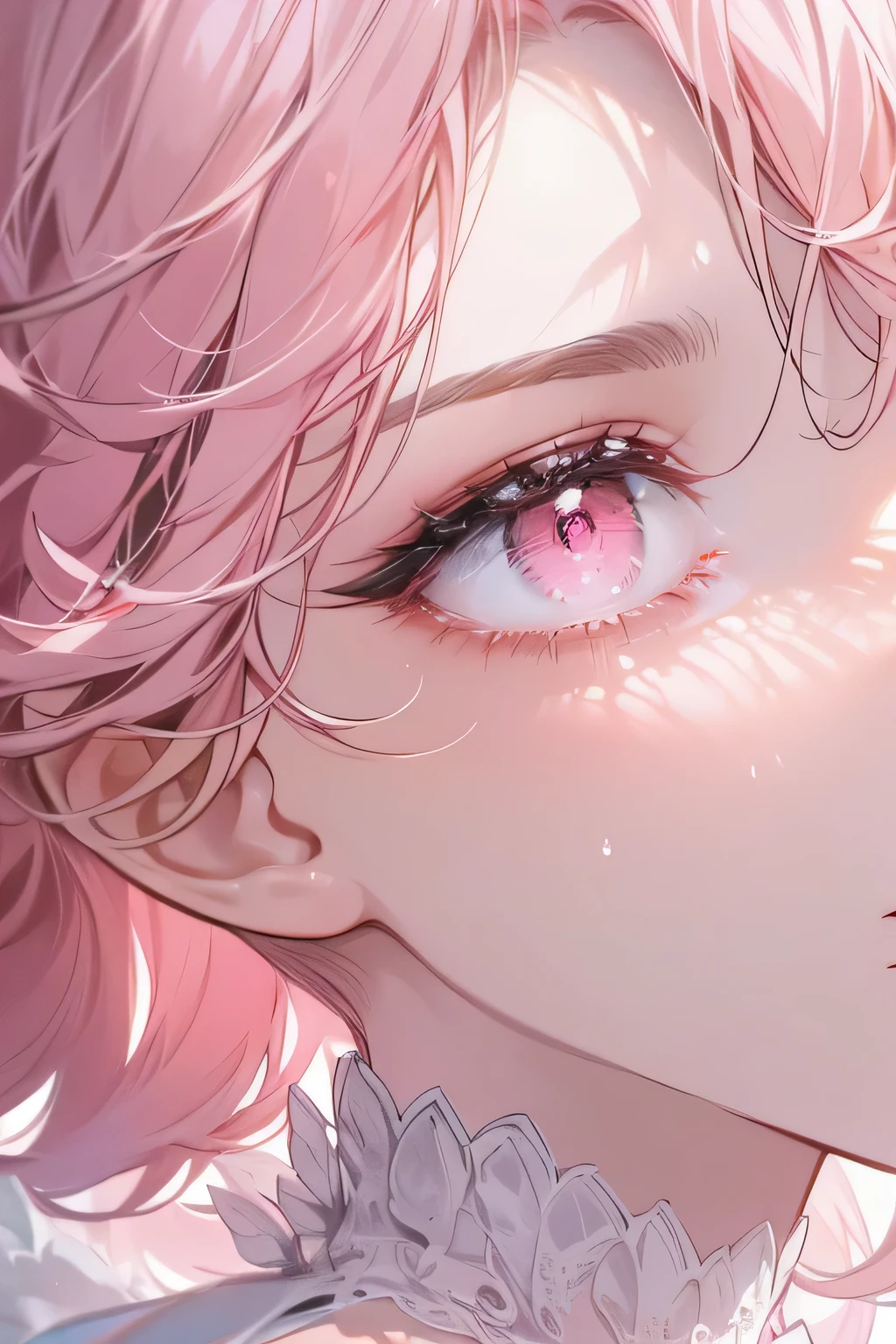 (Absurd, High Resolution, Ultra Detailed), 1girl, Solo, Very Detailed Eyes, (Official Art, Beauty and Aesthetics: 1.2), (Fractal Art: 1.3), White Pink Color Scheme, Most Detailed