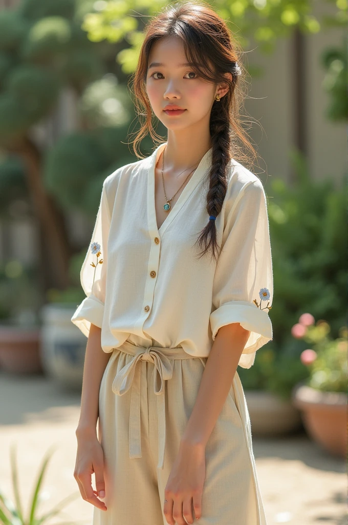 jenna ortega, 1girl, solo, japanese clothes, beautiful face, medium hair, weapon, sword, brown eyes, looking at viewer, kimono, brown hair, lips, hand on hip, sheath, smile, detailed katana, black hair, upper body, closed mouth, sheathed, hand up,(Best quality, A high resolution, Photorealistic, primitive, 8K,Masterpiece, ),Best quality, Masterpiec8K.hdr. High ribs:1.2, filmgrain, Blur bokeh:1.2, Lens flare, (vivd colour:1.2), (Delicate),