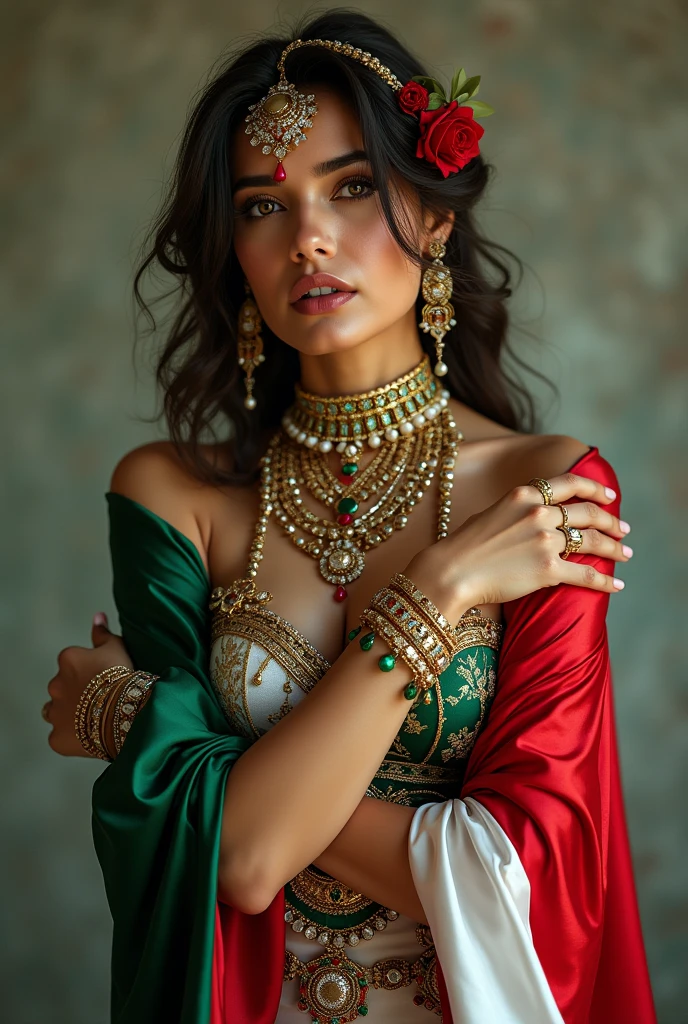 ((Masterpiece)), ((Best Quality)), ((Fully Realistic)) She is Wearing Expensive Floral Metallic Bikini With Expensive Necklace, She is Teaching In Classroom, ((Crowded With Bikini Girls)),