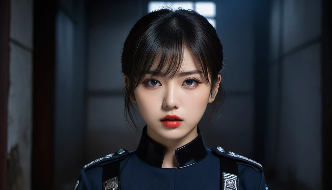 8k, Ultra-high resolution, Highest quality, masterpiece, 三分割法によるphotograph,Surreal, photograph, 1 , (:1.3), cute, cute顔, 細部までBeautiful Eyes, 細かくdetailedに,masterpiece,One Girl:1.2,Japanese women,Policewoman,upper body,glaring,Black short hair,High ponytail,ID photo,(Police officer of the future:1.3),Exhibitionist,Future City,white collar,((Fusion of humans and androids))(Beautiful attention to detail),Subtle details, detailedな顔,anger,Attractive eyes,(ポートレートphotograph:1.4),(Photorealistic images:1.4),Fantasy art,(Beautiful Face:1.4),美しくAttractive eyes、Beautiful Eyes,Silver residue,(Tight waist:1.4)、(Beautiful with perfect body proportions:1.4),Pink Lips,profile,(((Ideal body type))),A-cup small breasts :2,、Portraiture:2、Perfect Anatomy、鮮明なdetailed、detailed,Fashion magazine cover,Thin lips,完璧でBeautiful Face ,完璧でcute顔, Skin with attention to detail, Perfect limbs、Narrow waist,Surreal,Light and shadow,spotlight