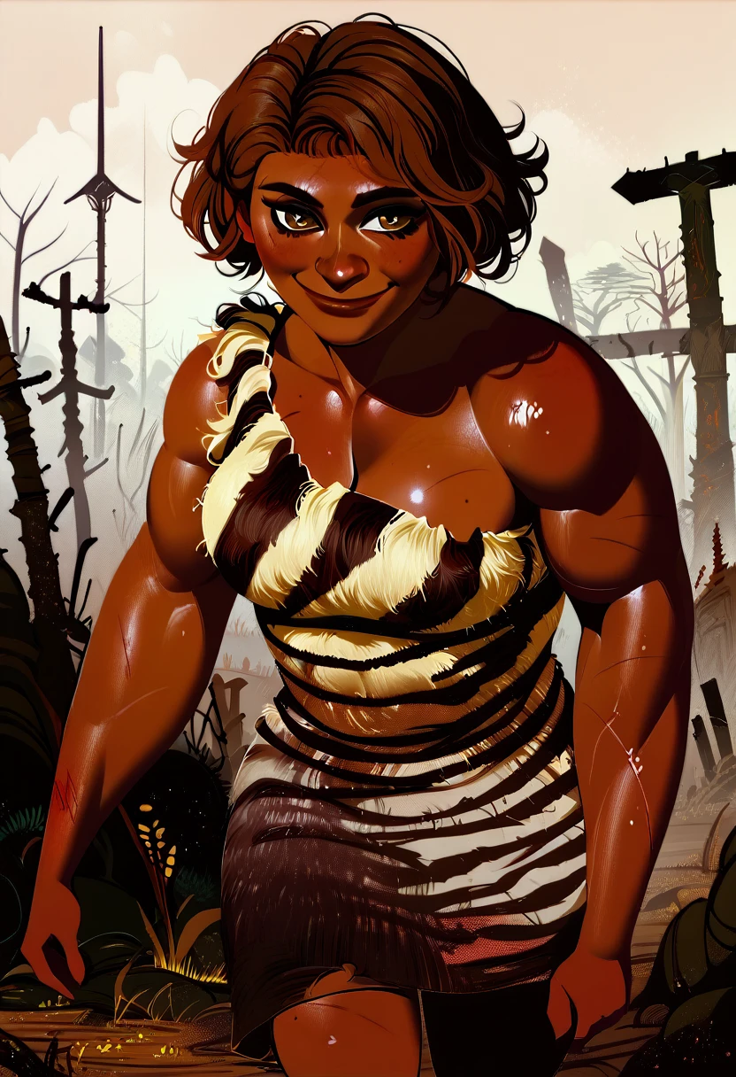 score_9,score_8_up,score_7_up,score_6_up,
Uggaxl,brown hair,short hair,brown eyes,cleavage,
dress,animal print,off shoulder,sleeveless,muscular,
light smile, 
solo,wasteland,