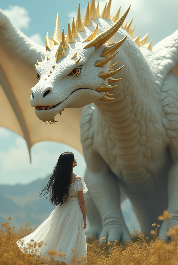 Beautiful Korean,Brown Hair,Short dress, Lying on the ground, whole body,Flying in the sky on a white dragon,Fantastic World,