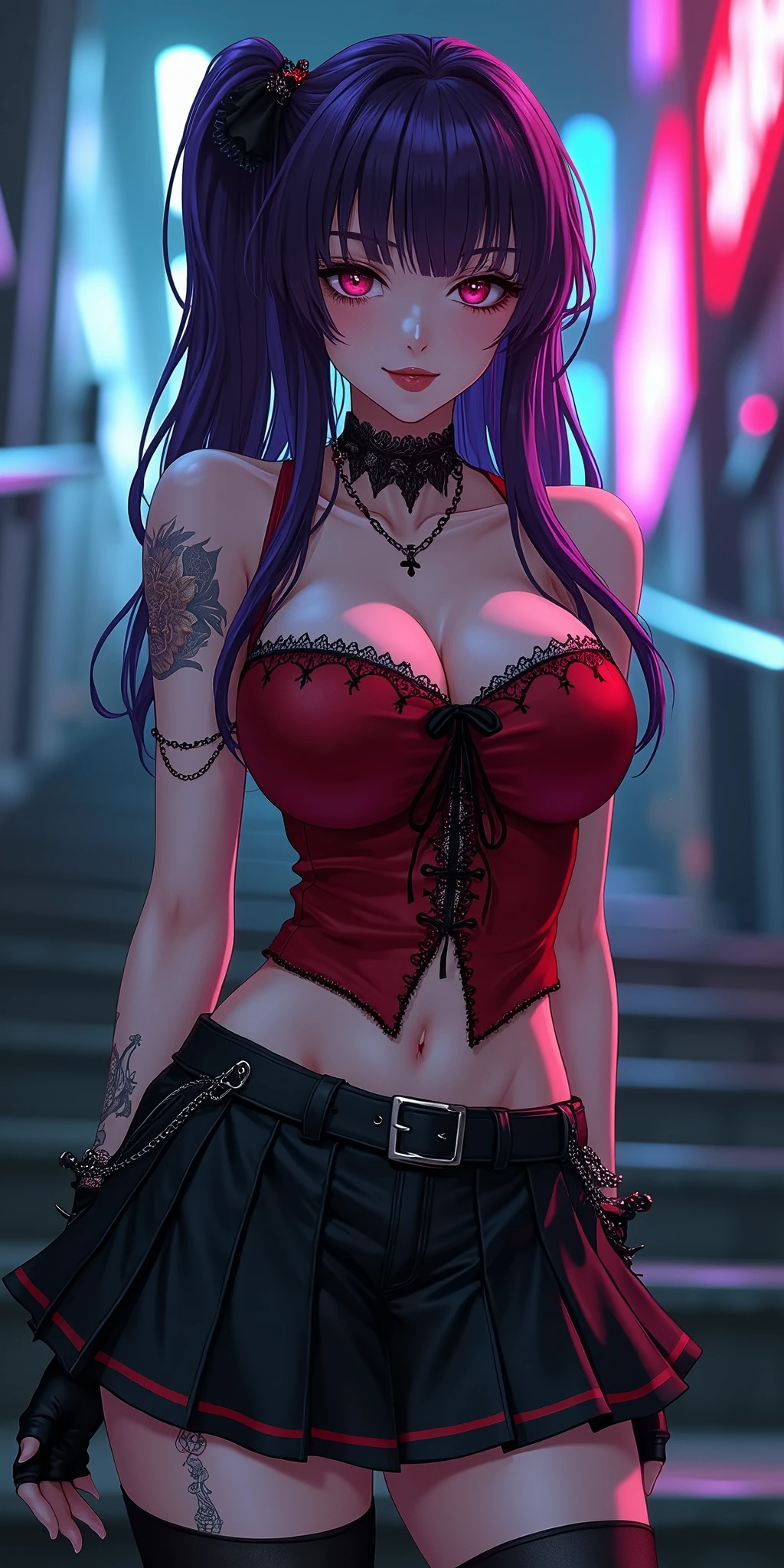 Jinx, Fleshy thighs, Instagram pose,Dynamic angle, Crop top,Nipples, Simetall,C cup, Happy expression, (entire body image:1.5), (8K, Best quality, A high resolution:1.35), (RAW photo:1.2), (Photorealsitic:1.37), (Masterpiece: 1.25), perspired: 0.2, Dramatic lighting, photon maping, Radio City, symmetry, Complexity, Elegance, ((1 girl)), Large of breast, (Long eyelashes), detailed eyelashes, eye shadows, glowing eyes, Natural makeup, Clear facial features, curvy build, (Exposed cleavage), (Showing stomach), ((Fine detailed beautiful eyes: 1.2)), (topless, Bad girl, Erotic, Street background, Night City, ((Night))