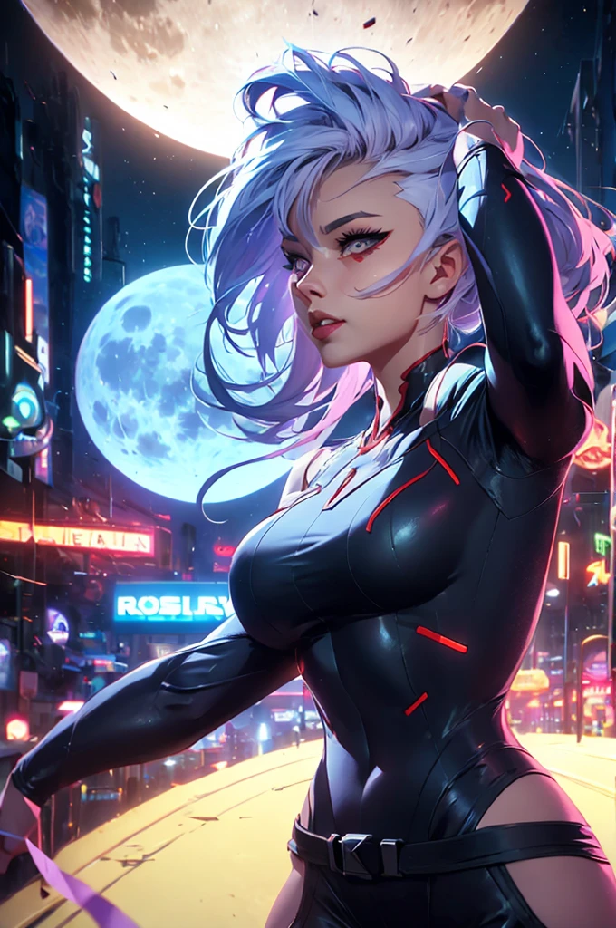 uma pintura digital da spider gwen utilizando, cabelos longos, arte cyberpunk de Josan Gonzalez, vencedora do concurso behance, afrofuturismo, synthwave, neon, neon brilhante,coxas grossas, cintura fina, sensual, nsfw, pouca roupa, arte erotica, anime, roupas rasgada de batalha, extremamente sexualizada, corpo suado, NSFW, seios grandes, bunda grande, HD, 8k, Alta qualidade, detalhes, corpo perfeito, destaque o corpo, detalhe no rosto perfeito, Detail in the background