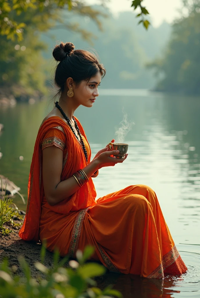One bramhana young pandit washing his legs and arms with a bucket of water in a kingdom