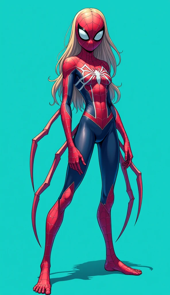 Upper body girl and lowest body spider. Color(cyan)  high  graphics, high scale,  



