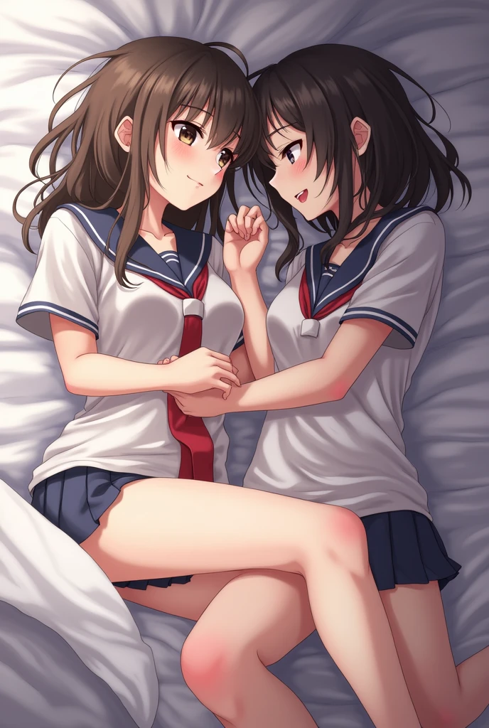 score_9, score_8_up, score_7_up, score_6_up, score_5_up, score_4_up, (source_anime), 2girls, ((long black hair, tiny breasts, Board nipples, tiny Thighs, tiny ass )), Distant vision, Low Illumination, Dark, her sister sucking breast, ((, Skinny, tiny tits, kid, tiny ass, y, short brown hair, sucking breast, School uniform), bedroom, in bed, Drooling breast, Tight pussy