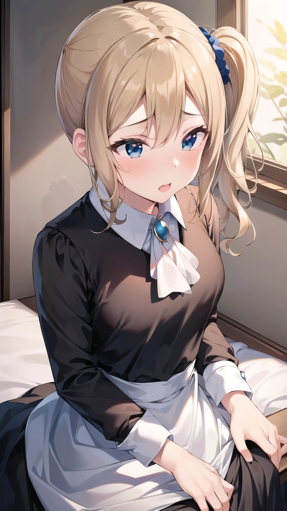 ****ta,teenage,((kawaii)),masterpiece, best quality, highres, hayasaka, ((side ponytail)),medium breasts, ascot, collared shirt, black vest, long sleeves, maid apron, skirt, indoors, cowboy cowboy shot, perfect hand,
break looking at viewer, Upper Body, whole body,
break (masterpiece:1.2), Highest quality, High resolution, unity 8k wallpaper, (shape:0.8), bedroom,(Beautiful attention to detail:1.6), Highly detailed face, Perfect lighting, Extremely detailed CG, (Perfect hands, Perfect Anatomy),suck on that ,male pov, from above, bedroom,