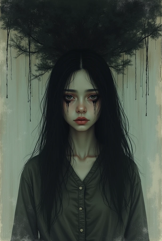Sadako, Long black hair, In-person audience, Pale skin, Hair above the eyes, sad, Smirk、NSFW. A MILF、Sex with a man、vaginale , Sweat, Lying in bed、lying back on、Silly,(Vulgarity), cum shots、pubick hair、
alone, Are standing, Dark Room, midnight、Late Night、