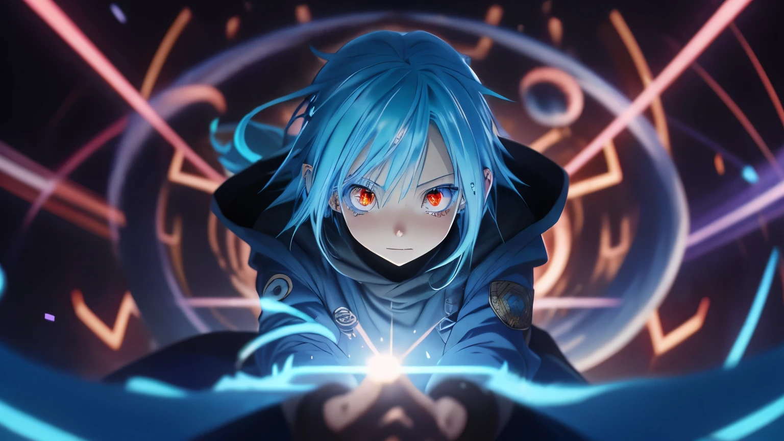 tensei shitara slime datta ken, rimuru, light blue Hair, anime art style, anime style, reincarnated as a slime, bright fiery eyes, bright orange eyes, Bright ember eyes, burning eyes, red eyes of fire, wallpaper, 4 k manga wallpaper, animated badass 8k, 4k animado wallpaper, animated epic artwork, hd anime wallaper, anime wallaper, animated style 4k, ultra hd animado wallpaper, animado wallpaper 4k, animado wallpaper 4 k, epic animated style, mitz vah art style, detailed animated art, red lens flare