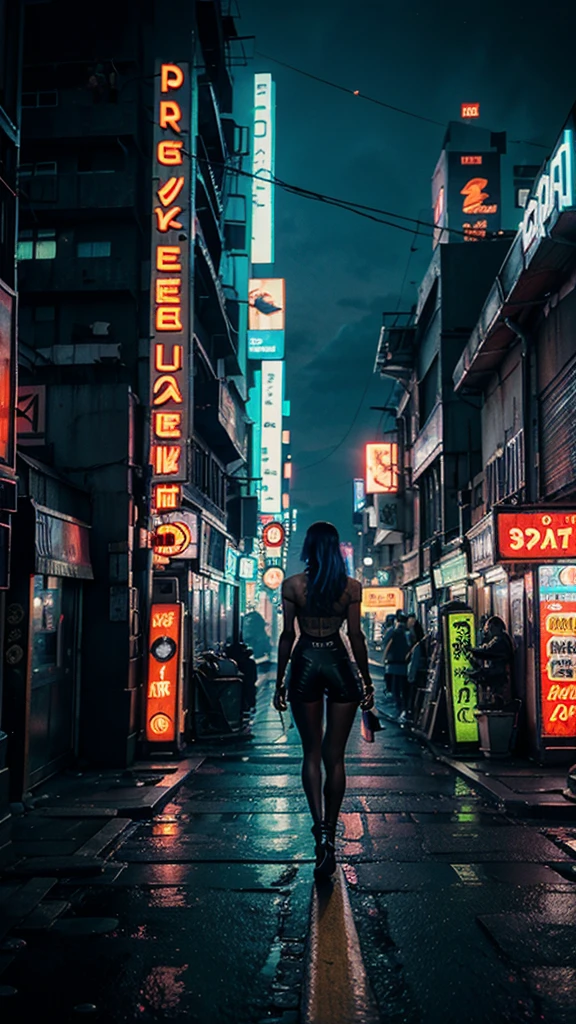 Neon city streets of cyberpunk, masterpiece, purple, green, yellow