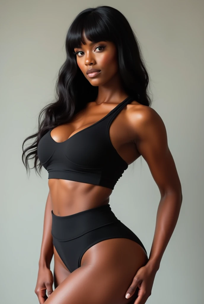 Jovencita black, ultra realistic, black) Sexy young girl, pretty 20 years old. gentle face. sexy body, skinny body, good ass, small breasts, beautiful smile, with sports clothes. leggins negros sexy. Mini negro top.