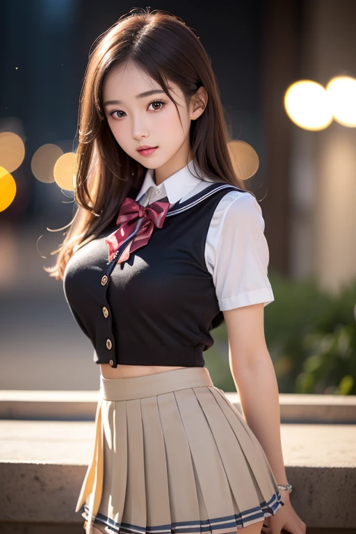 (reality: 1.4),highest quality, masterpiece, high detail, 16K quality, beautiful, 1 beautiful girl,japanese,super beautiful face,baby face,japanese idol face,cute face,super detailed face,detailed hand,beautiful skin,oily skin,big eyes,profeccional lighting,medium hair,black hair,brown beautiful eyes, smile,standing, skirt lift,big breasts,sailor suit,(checked skirt),white panties,(showing panties),black high socks,spread legs, she is looking at the camera,classroom, nsfw,from below,