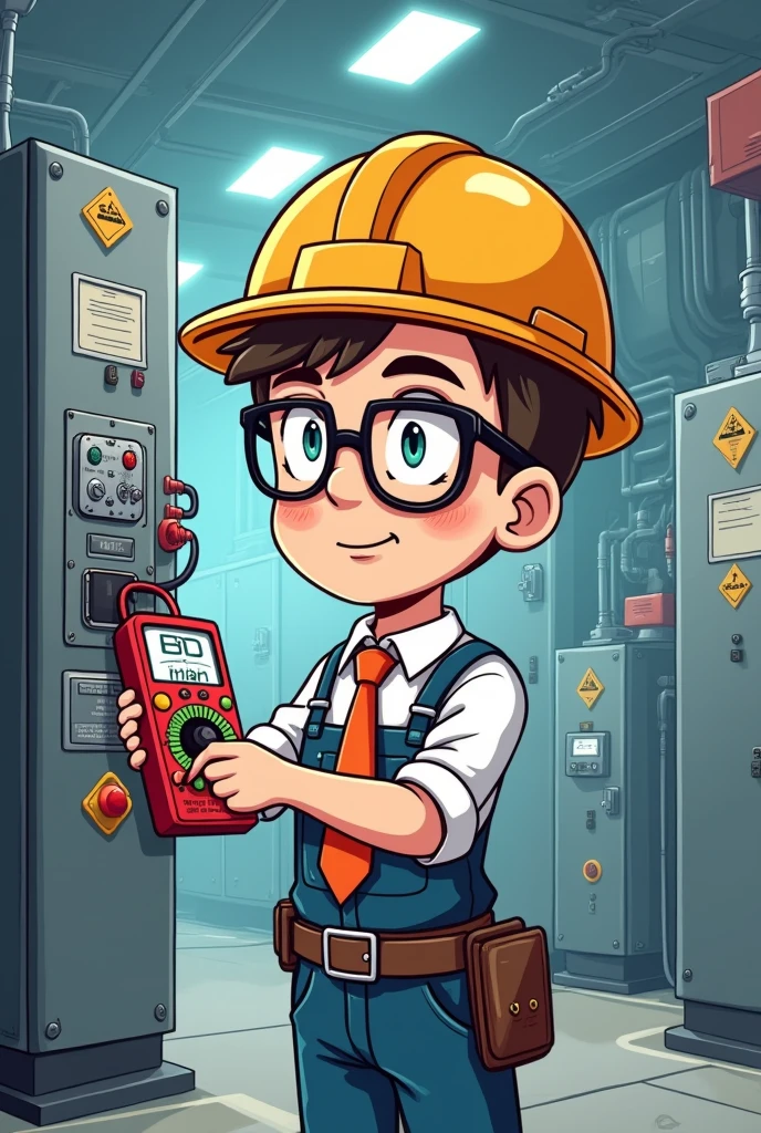 Electrical engineer cartoon checking equipment