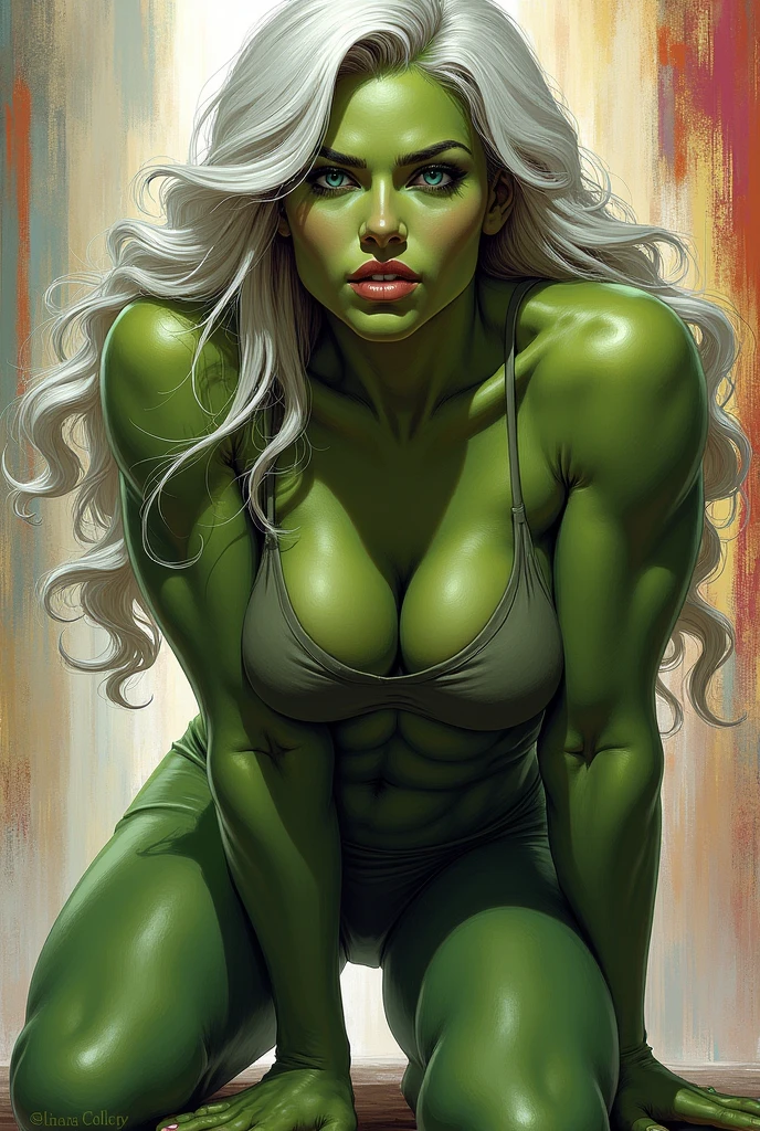 1girl in, Solo, ((((nude, no pubic hair))))
((beautiful super mega extra large breasts:1.5)), 
((Realistic abs of bodybuilder:1.35)), 
((Small areolae:1.5 and erect nipples:1.1)), 
(Pale white skin), 
(((naked:1.5, full body reclining position:1.2, hands behind the head, Spread your legs:1.2, Open legs wide apart:1.2, exposed detailed vagina:1.2, looking at viewer:1.1, vagina facing viewer:1.3, exposed anus))), 
( Shiny skin), 
((Rapunzel style Long thick shiny luxurious wavy bright green hair:1.3)), 
(Masterpiece, Ultra realistic, Best Quality:1.4,Super fancy photos:1.4, Anatomically correct, Textured skin, Physically-based rendering, Ultra-detailed, Extremely detailed CG unified 8k wallpaper, Highly detailed, RAW Photos, Professional Photography, Illumination, Dazzling light, Glowing Photography, Depth of fields, Absurdres, Intricate details), 
Smile shyly, 
Thigh gap,  Light from front,

