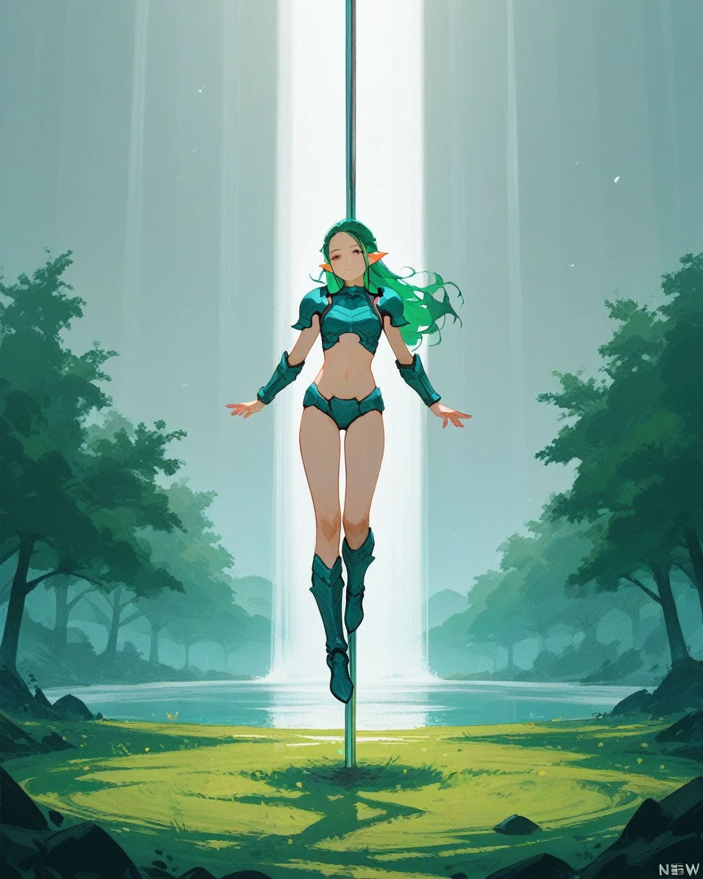 Tiger print boots、Tiger print bikini、Woman with green hair and horns、Tiger print bikini、are flying、animesque、urusei yatsura