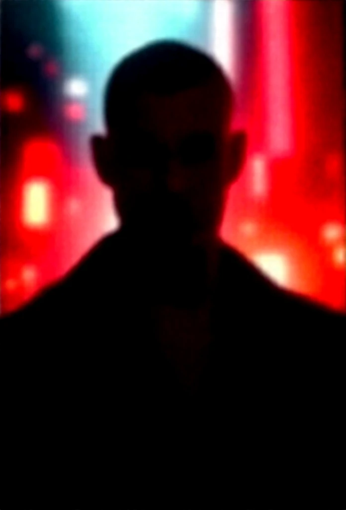 Man button up shirt with evil smile, It rains in the city, fires burning in the background, shaved head, Red edge lighting, in 8K, hyper HD, [Frankness, amator], 灯光, Upper body, The face is rich in detail, closeup cleavage, serius face, evil