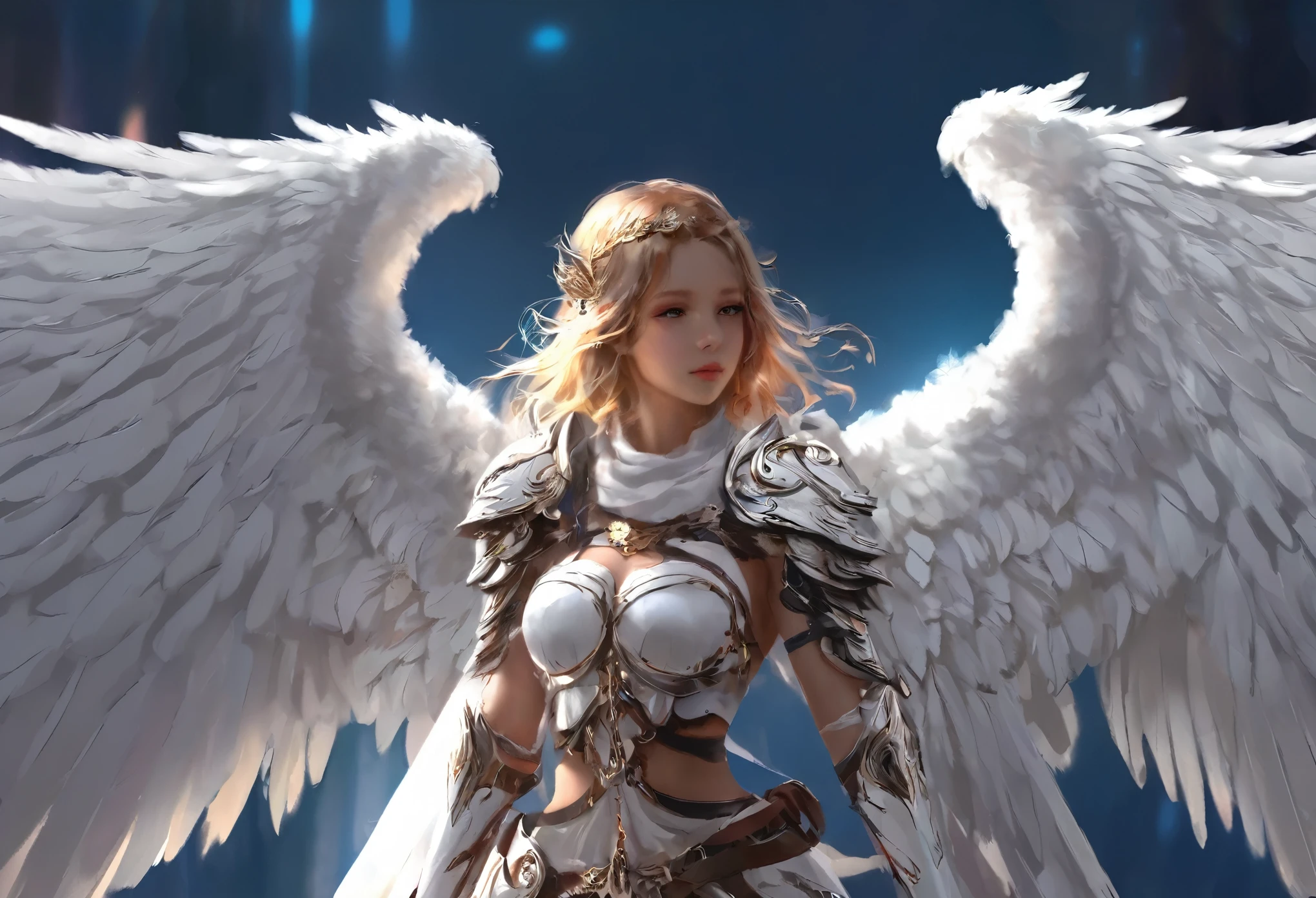 1girl angel Winged helmet mask angel_wings armor feathers_Long wing feathers_Hair Shoulder Armor Shoulder_Armor single piece_Wing separate upper part_The body is white_Theme White_Wings Wings