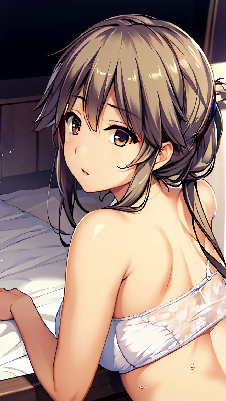 (masterpiece), 8k wallpaper, alone, Mio Akagi,Game CG, Beautiful and exquisite face and eyes, White panties, Perfect Anatomy, Standing, Glossy Lips, Looking back at the audience,