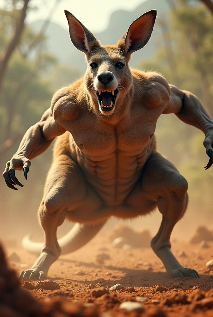 Strong muscular beefy rabbit with rabbit foot eating alligator meat
