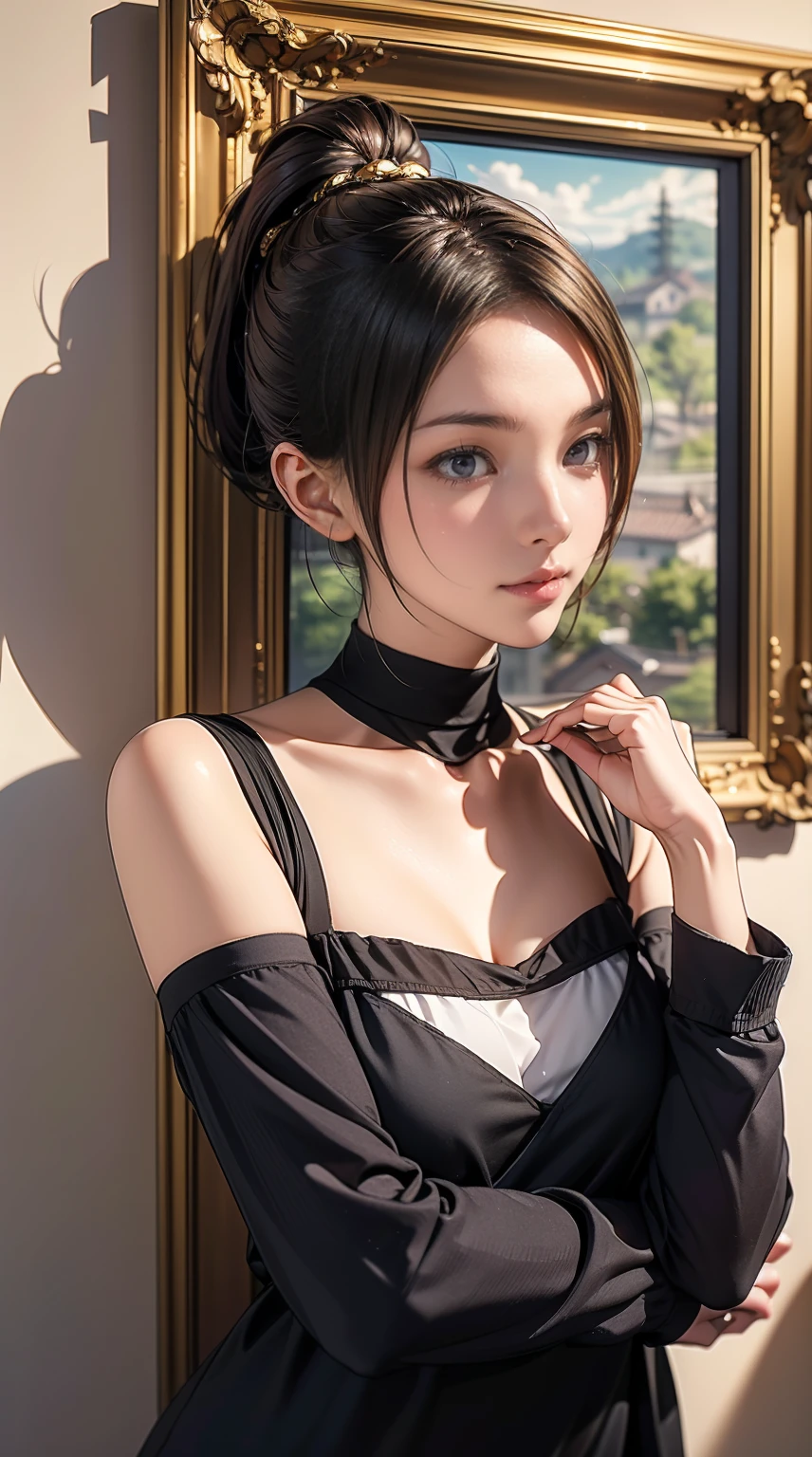 (Best Quality: 1.1), (Masterpiece: 1.2), Portrait,
1 Girl, yuzuriha_, Black hair, Brown eyes, Ninja, Off shoulder, Cleavage, Small tits, Top knot, Mid-haired, Detached breasts, White band, Grinning, Outdoors, (blush:1.1), Flowers,
Pure_Innocent_girl, pureerosface_v1, ((torso))), subjective, (((depth of field)))), pale and shiny skin, sweaty, skin wet, embarrassed, embarrassed, cheeks blush