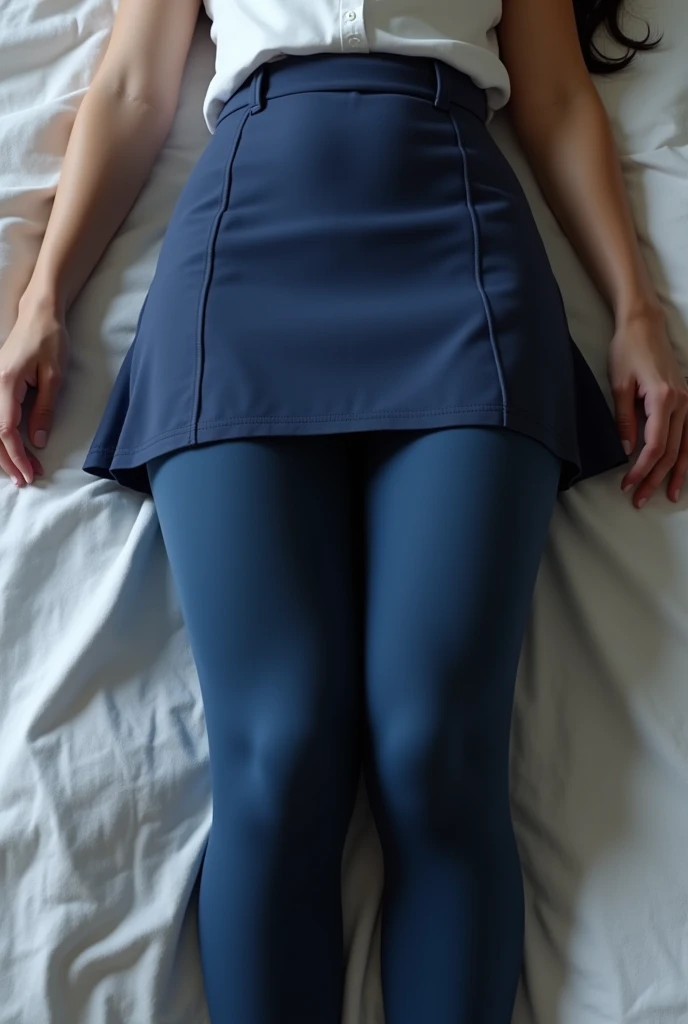 Image of a Japanese woman's legs from the thighs down, wearing tight training wear.。View from above、A woman&#39;s subjective perspective。