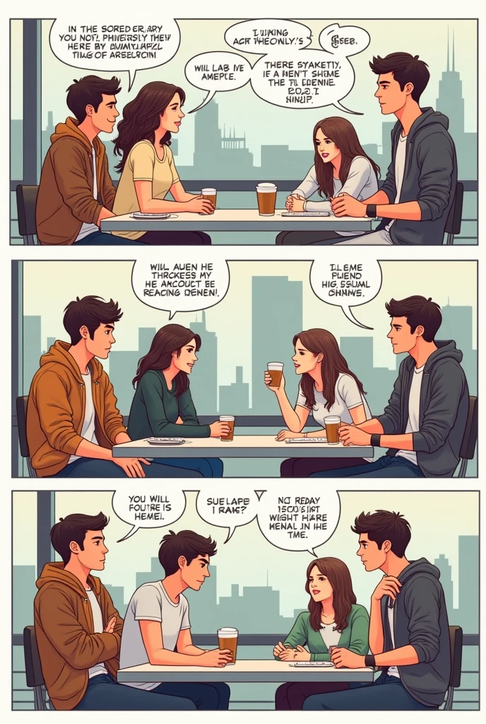 Create a funny comic strip with realistic characters that contains English slang