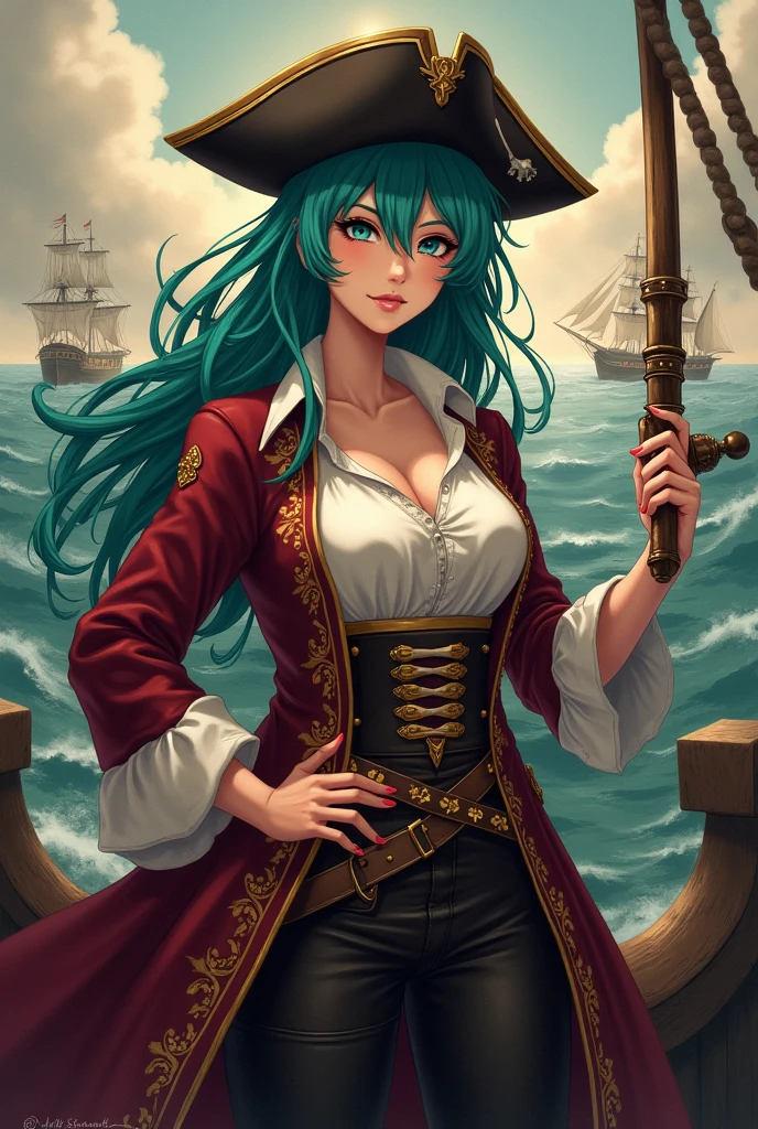Female pirate eating strawberry, emeraldas
