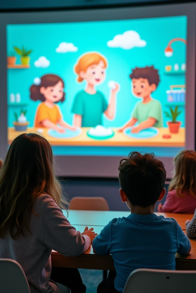 Sensory stations with different stories on shelves in the inclusive classroom space ,Also have a digital screen on the wall for children who have difficulties   