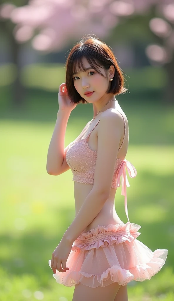 (((NSFW))), (Raw photo:1.2), (realistic), beautiful detailed girl, very detailed eyes and face, beautiful and detailed eyes, huge file size, High resolution, very detailed, highest quality, [table top:1.6], shape, very detailed, small details, highest quality, 8k wallpaper, movie lighting,15 year old girl, Girl living in the countryside, Looking at this page introducing the countryside, A meadow where wildflowers are blooming modestly,  countryside rich in nature,  In underwear, I can see your white bra, I can see white panties, Looks like fun, slender body, young face, immature body, short cut hair,exposed underwear,Looks like fun, In underwearの田舎の女の子, hair blowing in the wind